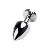 Серебристая коническая анальная пробка с красным кристаллом - 8 см. - ToyFa - купить с доставкой в Кемерово