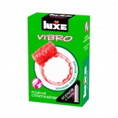 Розовое эрекционное виброкольцо Luxe VIBRO  Поцелуй стриптизёрши  + презерватив - Luxe - в Кемерово купить с доставкой