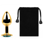 Золотистая анальная пробка с голубым стразом - 7,2 см. - Anal Jewelry Plug - купить с доставкой в Кемерово Золотистая анальная пробка с голубым стразом - 7,2 см. - Anal Jewelry Plug - купить с доставкой в Кемерово