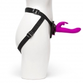 Лиловый страпон Rechargeable Vibrating Strap-On Harness Set - 17,6 см. - Happy Rabbit - купить с доставкой в Кемерово