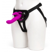 Лиловый страпон Rechargeable Vibrating Strap-On Harness Set - 17,6 см. - Happy Rabbit - купить с доставкой в Кемерово