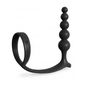 Черная анальная цепочка с эрекционным кольцом Ass-gasm Cockring Anal Beads - Pipedream - в Кемерово купить с доставкой