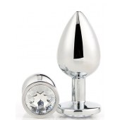 Серебристая анальная втулка с прозрачным кристаллом - 7,1 см. - Dream Toys - купить с доставкой в Кемерово