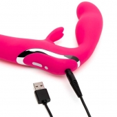 Ярко-розовый безремневой страпон Rechargeable Vibrating Strapless Strap-On - Happy Rabbit - купить с доставкой в Кемерово