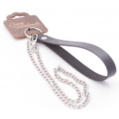 Серебристый металлический поводок с кожаной черной ручкой - 80 см. - Crazy Handmade - купить с доставкой в Кемерово