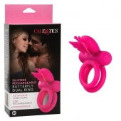 Розовое эрекционное виброкольцо Silicone Rechargeable Dual Butterfly Ring - California Exotic Novelties - в Кемерово купить с доставкой