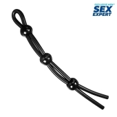 Черное силиконовое лассо с тремя шариками для утяжки - Sex Expert - в Кемерово купить с доставкой