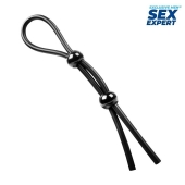 Черное силиконовое лассо с двумя шариками для утяжки - Sex Expert - в Кемерово купить с доставкой