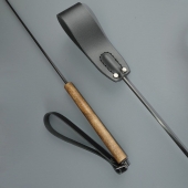 Черный кожаный стек с деревянной рукоятью - 69 см. - Sitabella - купить с доставкой в Кемерово