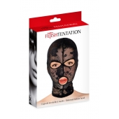 Черная кружевная маска на голову с отверстиями для глаз и рта - Fetish Tentation - купить с доставкой в Кемерово