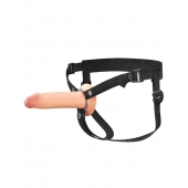 Телесный полый страпон на черных ремнях Hollow Silicone Strap-on - 17,8 см. - Pipedream - купить с доставкой в Кемерово
