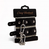 Черные скругленные наручники с мягкой бежевой подкладкой - Crazy Handmade - купить с доставкой в Кемерово