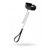 Кожаный двухслойный ошейник с белой строчкой и поводком - Pecado - купить с доставкой в Кемерово