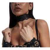 Черный ажурный чокер с золотистой фурнитурой - Crazy Handmade - купить с доставкой в Кемерово