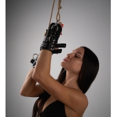 Черные высокие кожаные наручники для подвешивания - Crazy Handmade - купить с доставкой в Кемерово