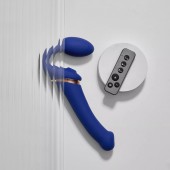 Синий безремневой страпон Multi Orgasm Bendable Strap-On size XL с клиторальной стимуляцией - Strap-on-me - купить с доставкой в Кемерово