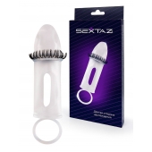 Закрытая насадка на пенис с подхватом мошонки и стимулирующими «ресничками» - Sextaz - в Кемерово купить с доставкой