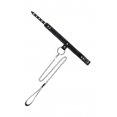 Черный узкий однослойный ошейник с серебристым поводком-цепочкой - Pecado - купить с доставкой в Кемерово