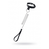 Черный узкий однослойный ошейник с серебристым поводком-цепочкой - Pecado - купить с доставкой в Кемерово