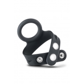 Черное эрекционное кольцо с подхватом мошонки на кнопках VS6 - Blush Novelties - в Кемерово купить с доставкой