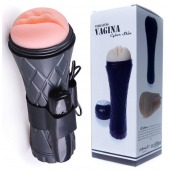 Телесный мастурбатор-вагина в черной колбе с вибрацией - Boys of Toys - в Кемерово купить с доставкой