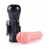 Телесный мастурбатор-вагина в черной колбе с вибрацией - Boys of Toys - в Кемерово купить с доставкой
