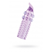 Гелевая фиолетовая насадка с шариками, шипами и усиком - 11 см. - Toyfa Basic - в Кемерово купить с доставкой