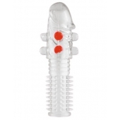 Гелевая прозрачная насадка с шариками и шипами - 14 см. - Toyfa Basic - в Кемерово купить с доставкой