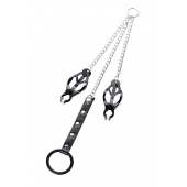 Черно-серебристые зажимы для сосков с кольцом для пениса TOYFA Metal - ToyFa - купить с доставкой в Кемерово