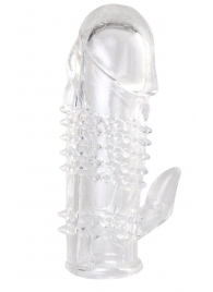 Прозрачная гелевая насадка с шипами и клиторальным отростком - 13 см. - Toyfa Basic - в Кемерово купить с доставкой