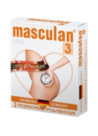 Розовые презервативы Masculan Ultra Long Pleasure с колечками, пупырышками и продлевающим эффектом - 3 шт. - Masculan - купить с доставкой в Кемерово