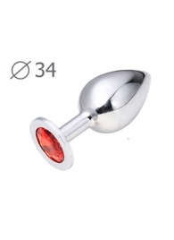 Коническая серебристая анальная втулка с красным кристаллом - 8,2 см. - Anal Jewelry Plug - купить с доставкой в Кемерово