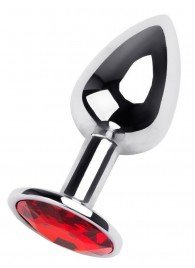 Маленькая коническая серебристая анальная пробка с красным кристаллом - 7 см. - ToyFa - купить с доставкой в Кемерово