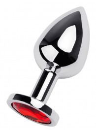 Серебристая коническая анальная пробка с красным кристаллом - 8 см. - ToyFa - купить с доставкой в Кемерово