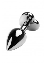 Серебристая коническая анальная пробка с красным кристаллом-сердечком - 7 см. - ToyFa - купить с доставкой в Кемерово