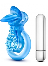 Голубое эрекционное виброкольцо 10 Function Vibrating Tongue Ring - Blush Novelties - в Кемерово купить с доставкой