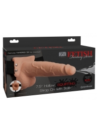 Телесный полый страпон с имитацией эякуляции 7.5  Hollow Squirting Strap-On with Balls Flesh - 21,6 см. - Pipedream - купить с доставкой в Кемерово