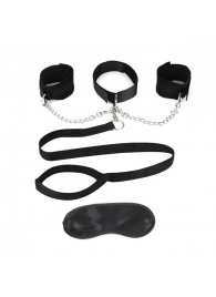 Чёрный ошейник с наручниками и поводком Collar Cuffs   Leash Set - Lux Fetish - купить с доставкой в Кемерово