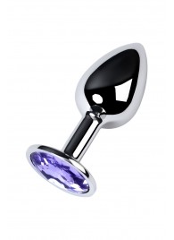 Серебристая конусовидная анальная пробка с фиолетовым кристаллом - 7 см. - ToyFa - купить с доставкой в Кемерово