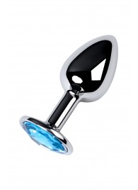 Серебристая конусовидная анальная пробка с голубым кристаллом - 7 см. - ToyFa - купить с доставкой в Кемерово