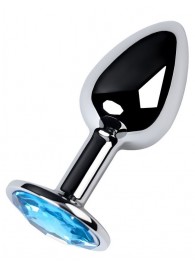 Серебристая конусовидная анальная пробка с голубым кристаллом - 7 см. - ToyFa - купить с доставкой в Кемерово