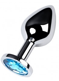 Серебристая конусовидная анальная пробка с голубым кристаллом - 8 см. - ToyFa - купить с доставкой в Кемерово