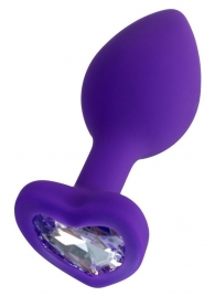 Фиолетовая анальная втулка Diamond Heart с прозрачным кристаллом - 8 см. - ToyFa - купить с доставкой в Кемерово Фиолетовая анальная втулка Diamond Heart с прозрачным кристаллом - 8 см. - ToyFa - купить с доставкой в Кемерово