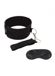 Черный ошейник с длинным поводком Collar and Leash Set - Lux Fetish - купить с доставкой в Кемерово