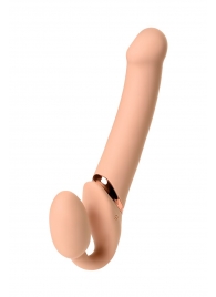 Телесный безремневой вибрострапон Vibrating Bendable Strap-On L - Strap-on-me - купить с доставкой в Кемерово