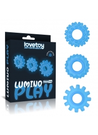 Набор из 3 голубых, светящихся в темноте эрекционных колец Lumino Play - Lovetoy - в Кемерово купить с доставкой