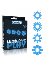 Набор из 4 голубых, светящихся в темноте эрекционных колец Lumino Play - Lovetoy - в Кемерово купить с доставкой