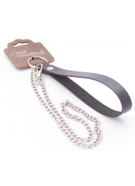 Серебристый металлический поводок с кожаной черной ручкой - 80 см. - Crazy Handmade - купить с доставкой в Кемерово