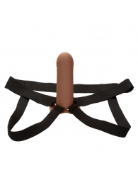 Коричневый фаллопротез из силикона Extension with Harness - 15,75 см. - California Exotic Novelties - купить с доставкой в Кемерово