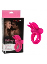 Розовое эрекционное виброкольцо Silicone Rechargeable Dual Butterfly Ring - California Exotic Novelties - в Кемерово купить с доставкой